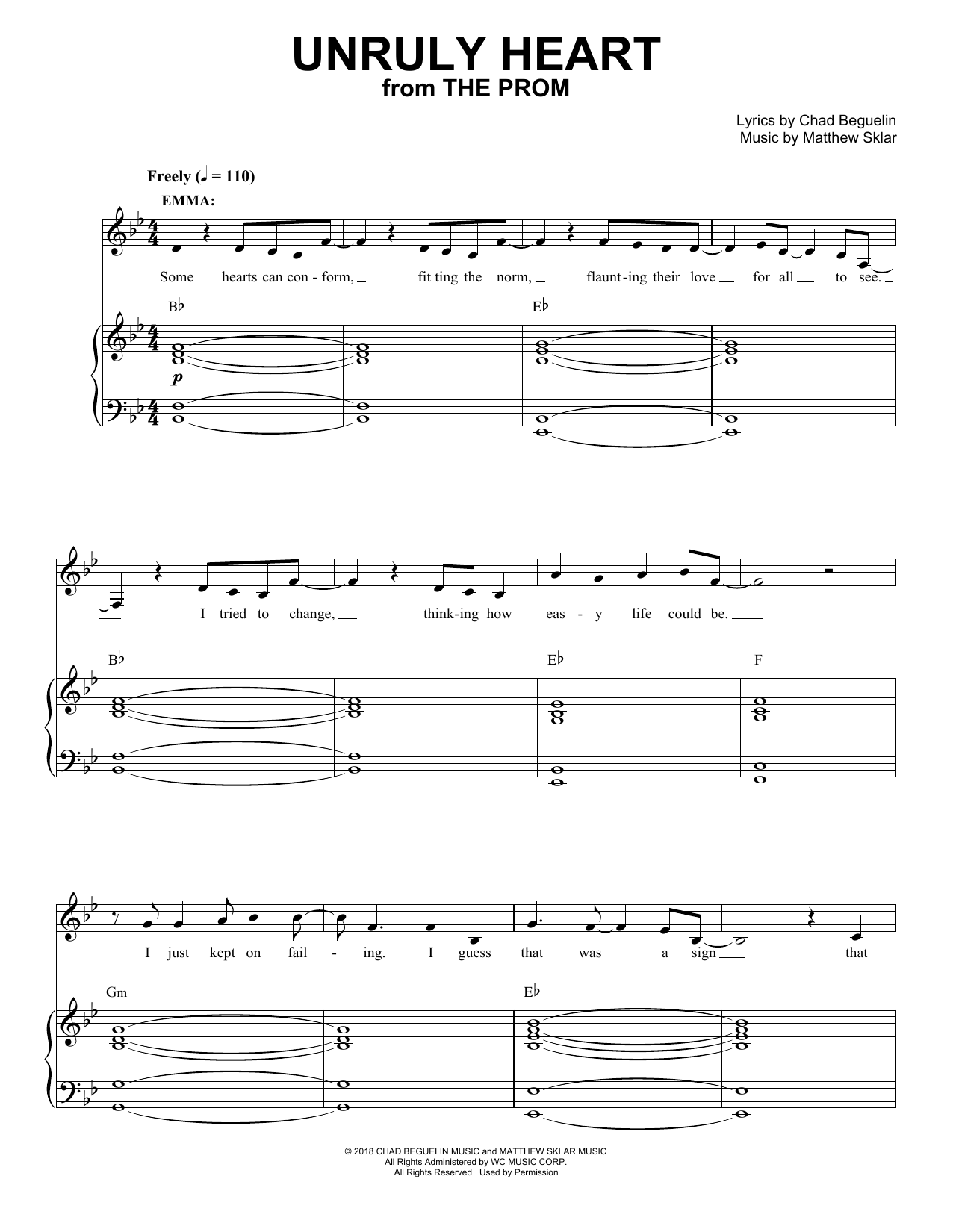 Matthew Sklar & Chad Beguelin Unruly Heart (from The Prom: A New Musical) Sheet Music Notes & Chords for Piano & Vocal - Download or Print PDF