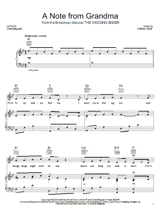 Matthew Sklar A Note From Grandma Sheet Music Notes & Chords for Piano, Vocal & Guitar (Right-Hand Melody) - Download or Print PDF