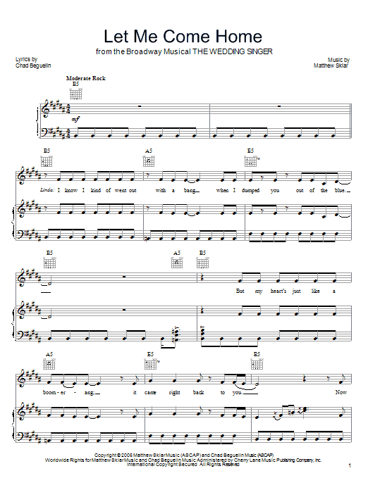 Matthew Sklar Let Me Come Home Sheet Music Notes & Chords for Piano, Vocal & Guitar (Right-Hand Melody) - Download or Print PDF