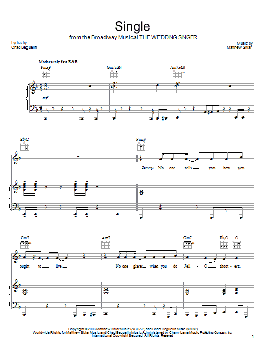 Matthew Sklar Single Sheet Music Notes & Chords for Piano, Vocal & Guitar (Right-Hand Melody) - Download or Print PDF