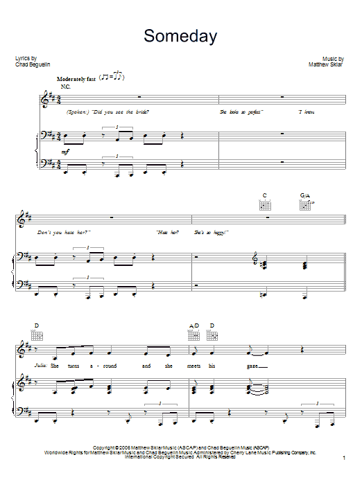 Matthew Sklar Someday Sheet Music Notes & Chords for Piano, Vocal & Guitar (Right-Hand Melody) - Download or Print PDF
