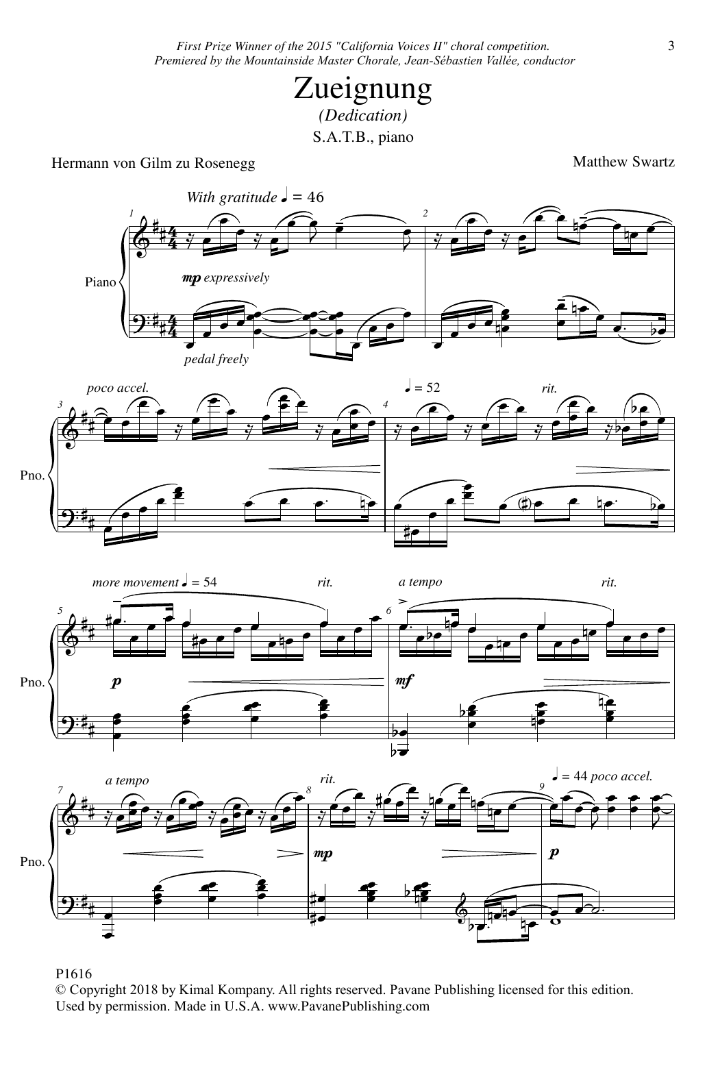 Matthew Swartz Zueignung (Dedication) Sheet Music Notes & Chords for SATB Choir - Download or Print PDF