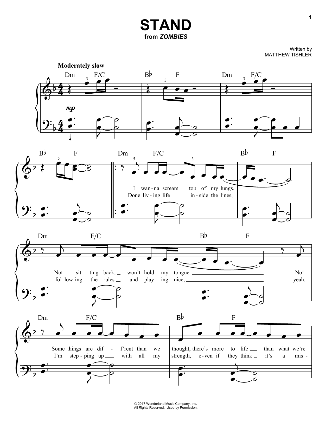 Matthew Tichler Stand (from Disney's Zombies) Sheet Music Notes & Chords for Easy Piano - Download or Print PDF