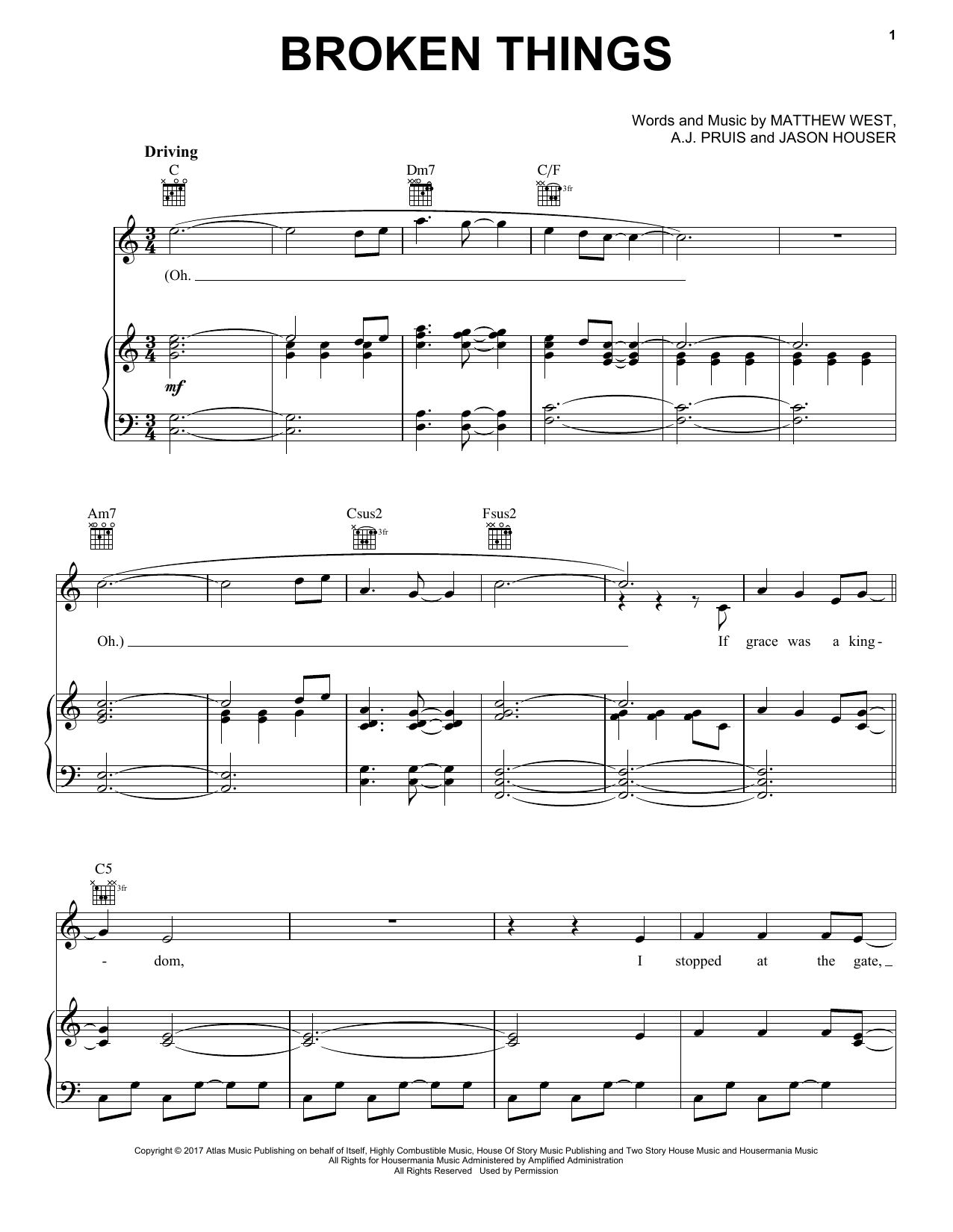 Matthew West Broken Things Sheet Music Notes & Chords for Piano, Vocal & Guitar (Right-Hand Melody) - Download or Print PDF