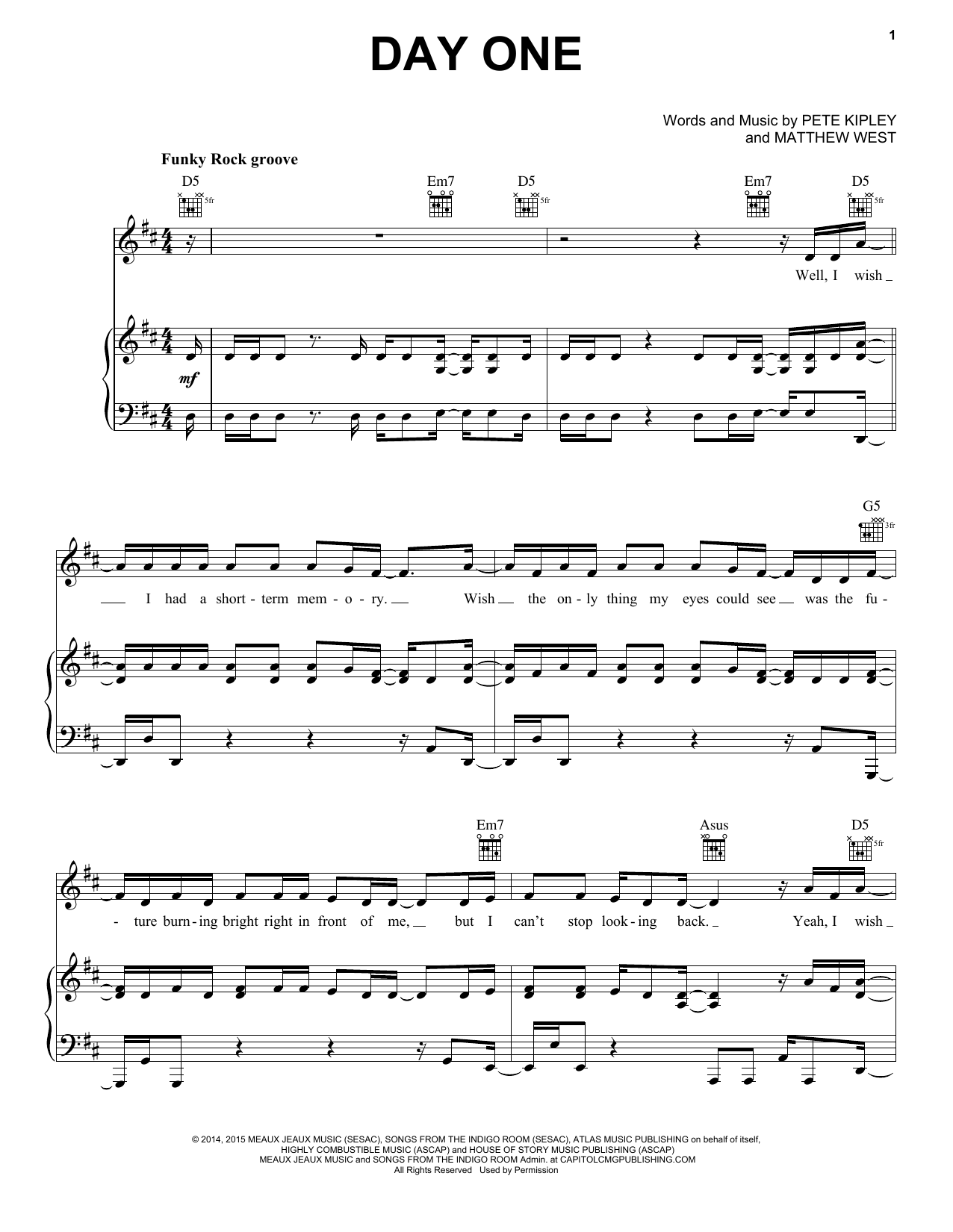 Matthew West Day One Sheet Music Notes & Chords for Piano, Vocal & Guitar (Right-Hand Melody) - Download or Print PDF