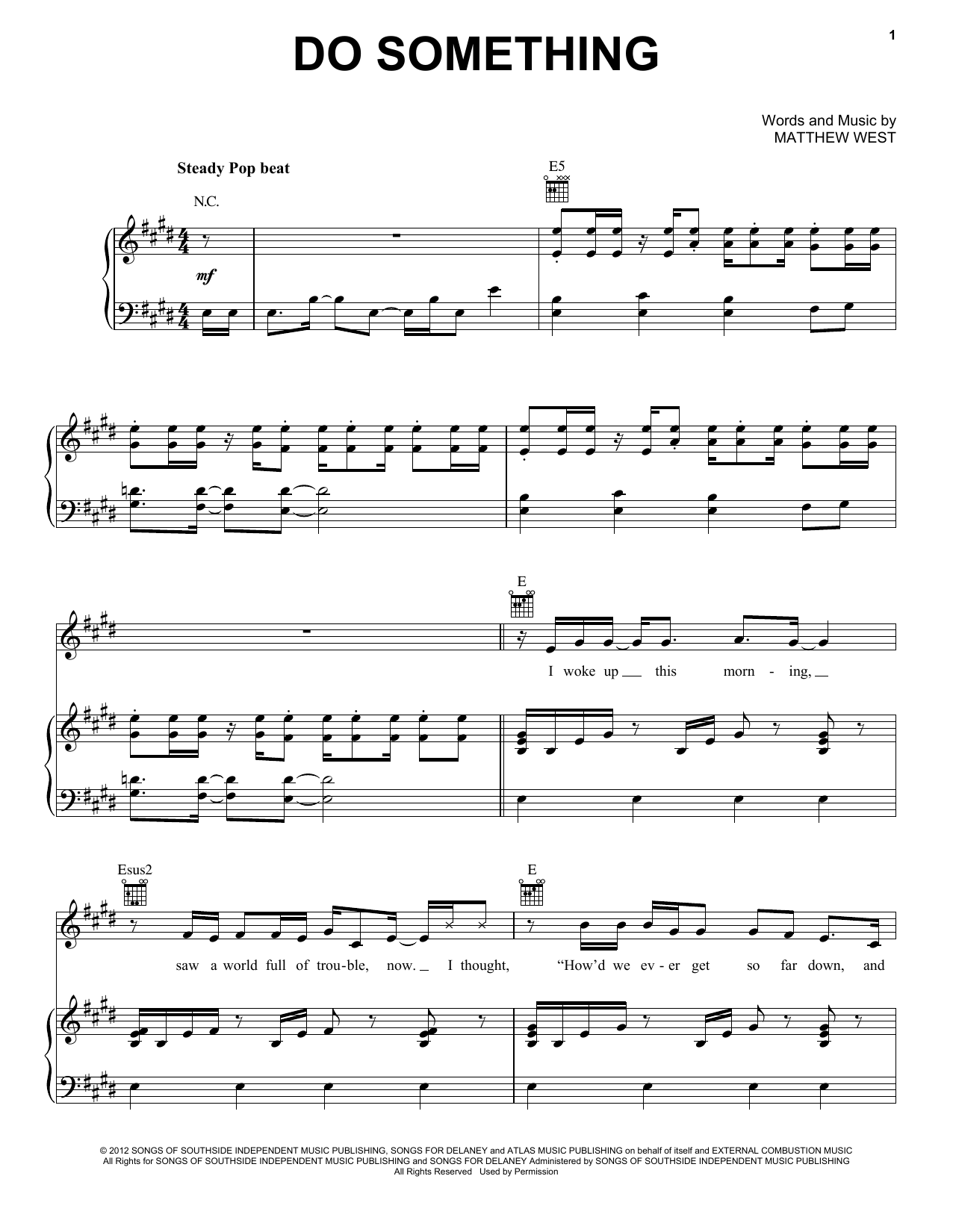 Matthew West Do Something Sheet Music Notes & Chords for Piano, Vocal & Guitar (Right-Hand Melody) - Download or Print PDF