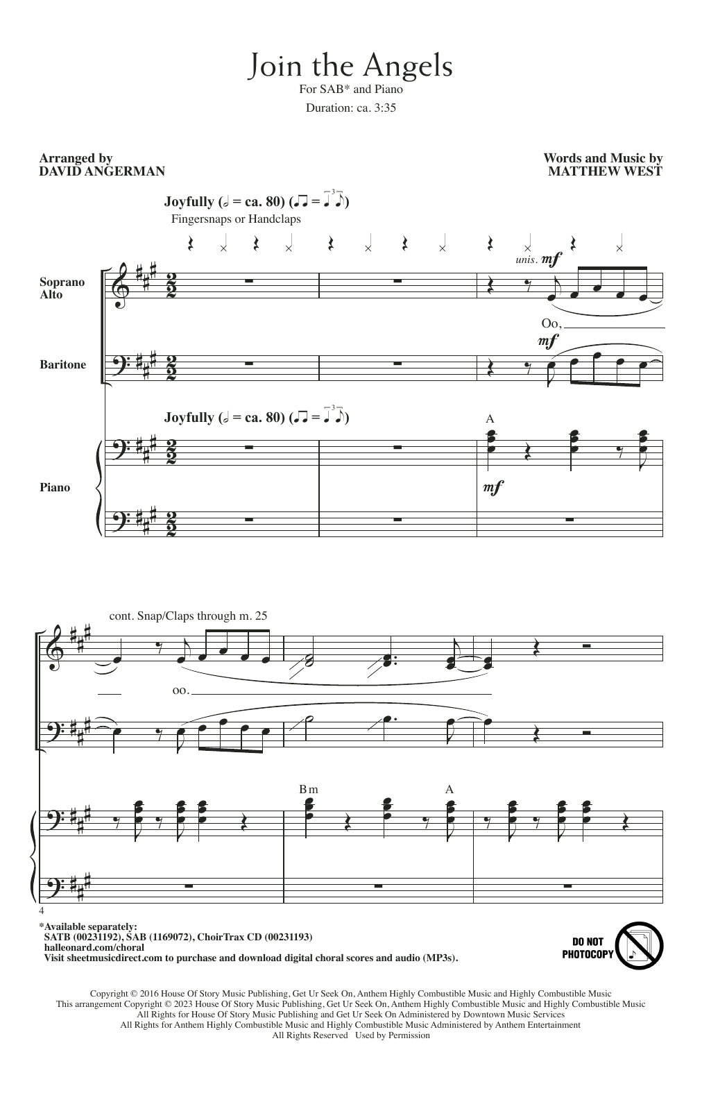 Matthew West Join The Angels (arr. David Angerman) Sheet Music Notes & Chords for SAB Choir - Download or Print PDF