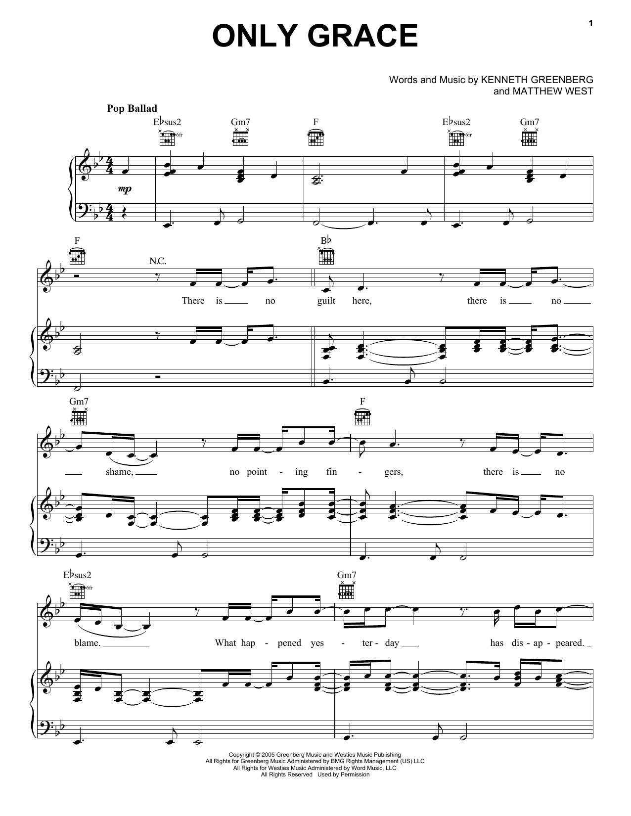 Matthew West Only Grace Sheet Music Notes & Chords for Piano, Vocal & Guitar (Right-Hand Melody) - Download or Print PDF