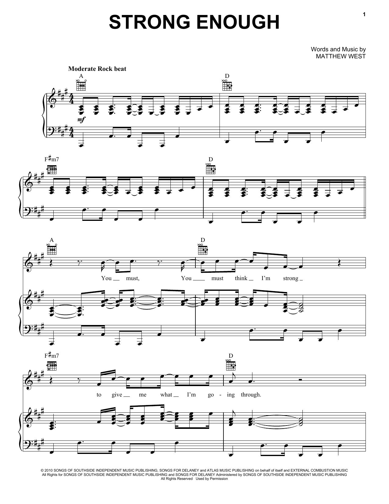 Matthew West Strong Enough Sheet Music Notes & Chords for Piano, Vocal & Guitar (Right-Hand Melody) - Download or Print PDF