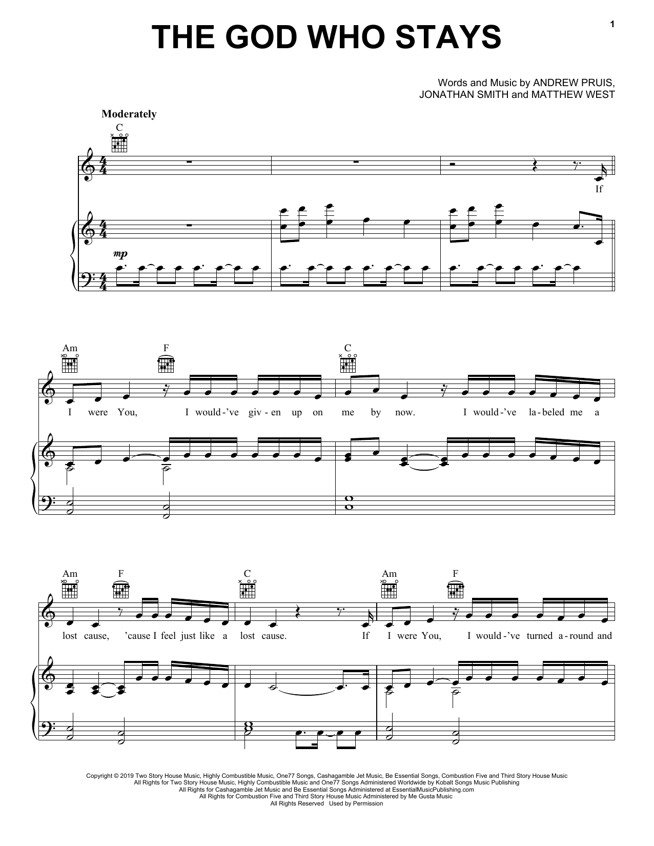 Matthew West The God Who Stays Sheet Music Notes & Chords for Piano, Vocal & Guitar (Right-Hand Melody) - Download or Print PDF