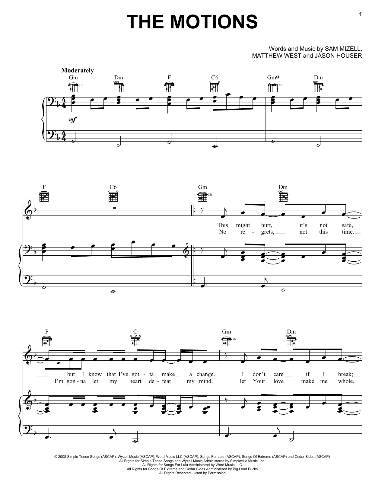 Matthew West The Motions Sheet Music Notes & Chords for Piano, Vocal & Guitar (Right-Hand Melody) - Download or Print PDF