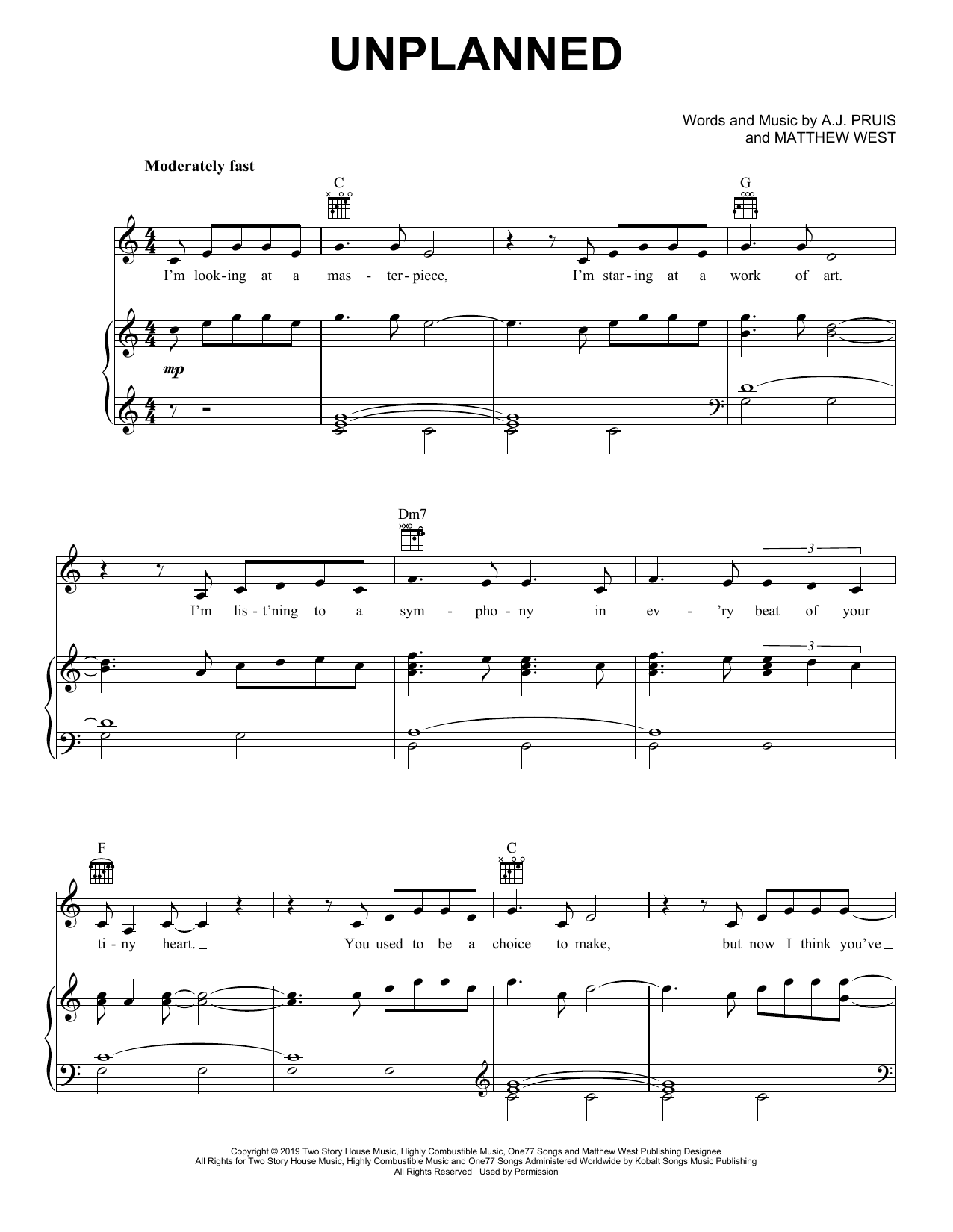 Matthew West Unplanned Sheet Music Notes & Chords for Piano, Vocal & Guitar (Right-Hand Melody) - Download or Print PDF