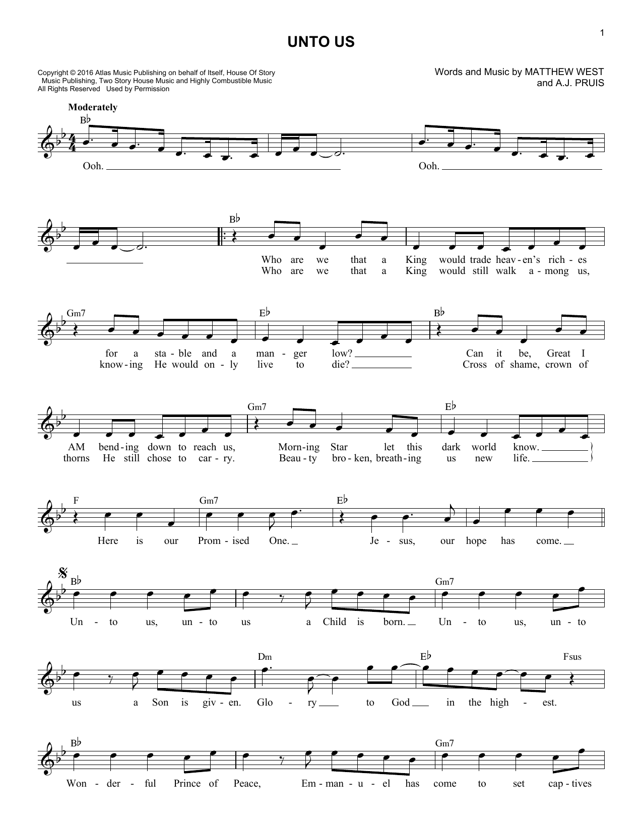 Matthew West Unto Us Sheet Music Notes & Chords for Melody Line, Lyrics & Chords - Download or Print PDF