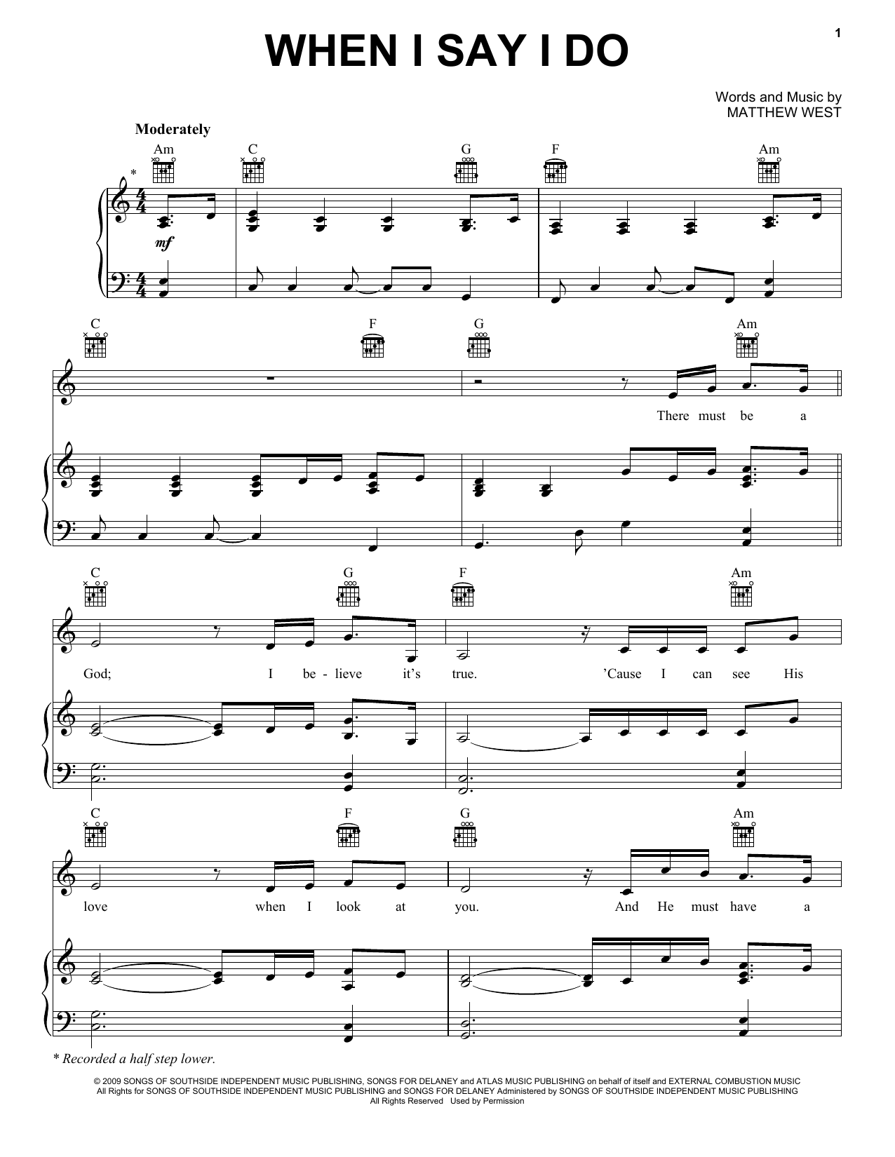 Matthew West When I Say I Do Sheet Music Notes & Chords for Piano, Vocal & Guitar (Right-Hand Melody) - Download or Print PDF