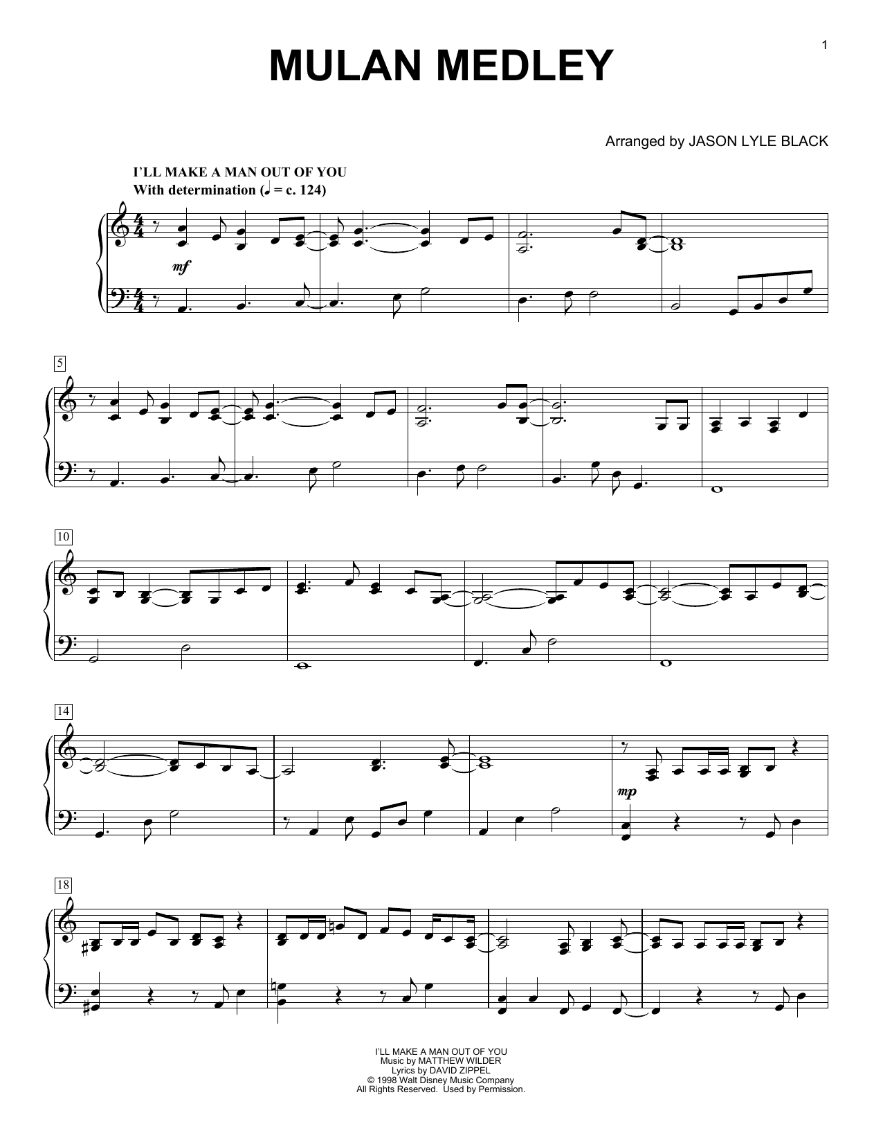 Matthew Wilder & David Zippel Mulan Medley (arr. Jason Lyle Black) Sheet Music Notes & Chords for Piano - Download or Print PDF