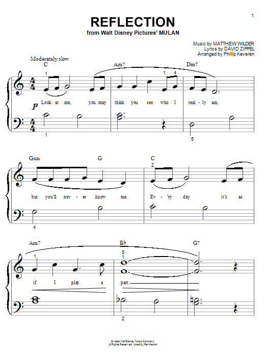 Christina Aguilera Reflection (Pop Version) (from Mulan) Sheet Music Notes & Chords for Piano (Big Notes) - Download or Print PDF