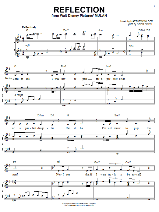 David Zippel Reflection (from Mulan) Sheet Music Notes & Chords for Beginner Piano - Download or Print PDF