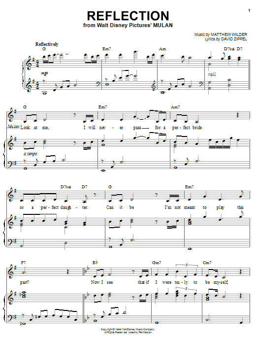 David Zippel Reflection (from Mulan) Sheet Music Notes & Chords for Piano & Vocal - Download or Print PDF