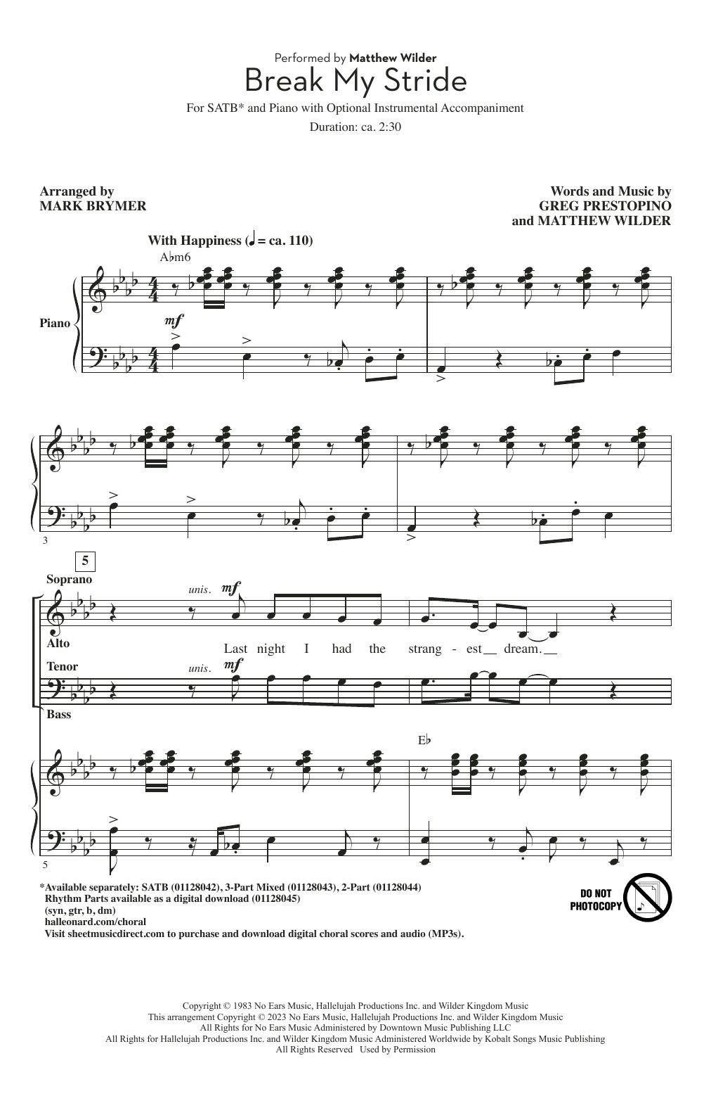 Matthew Wilder Break My Stride (arr. Mark Brymer) Sheet Music Notes & Chords for 3-Part Mixed Choir - Download or Print PDF