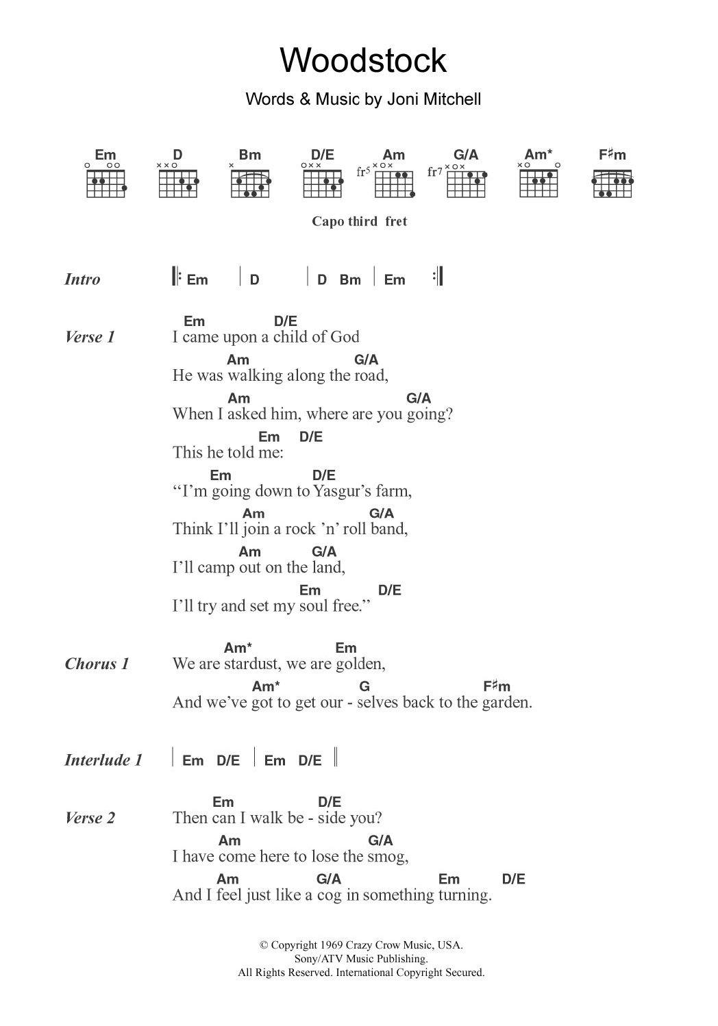 Matthews Southern Comfort Woodstock Sheet Music Notes & Chords for Lyrics & Chords - Download or Print PDF
