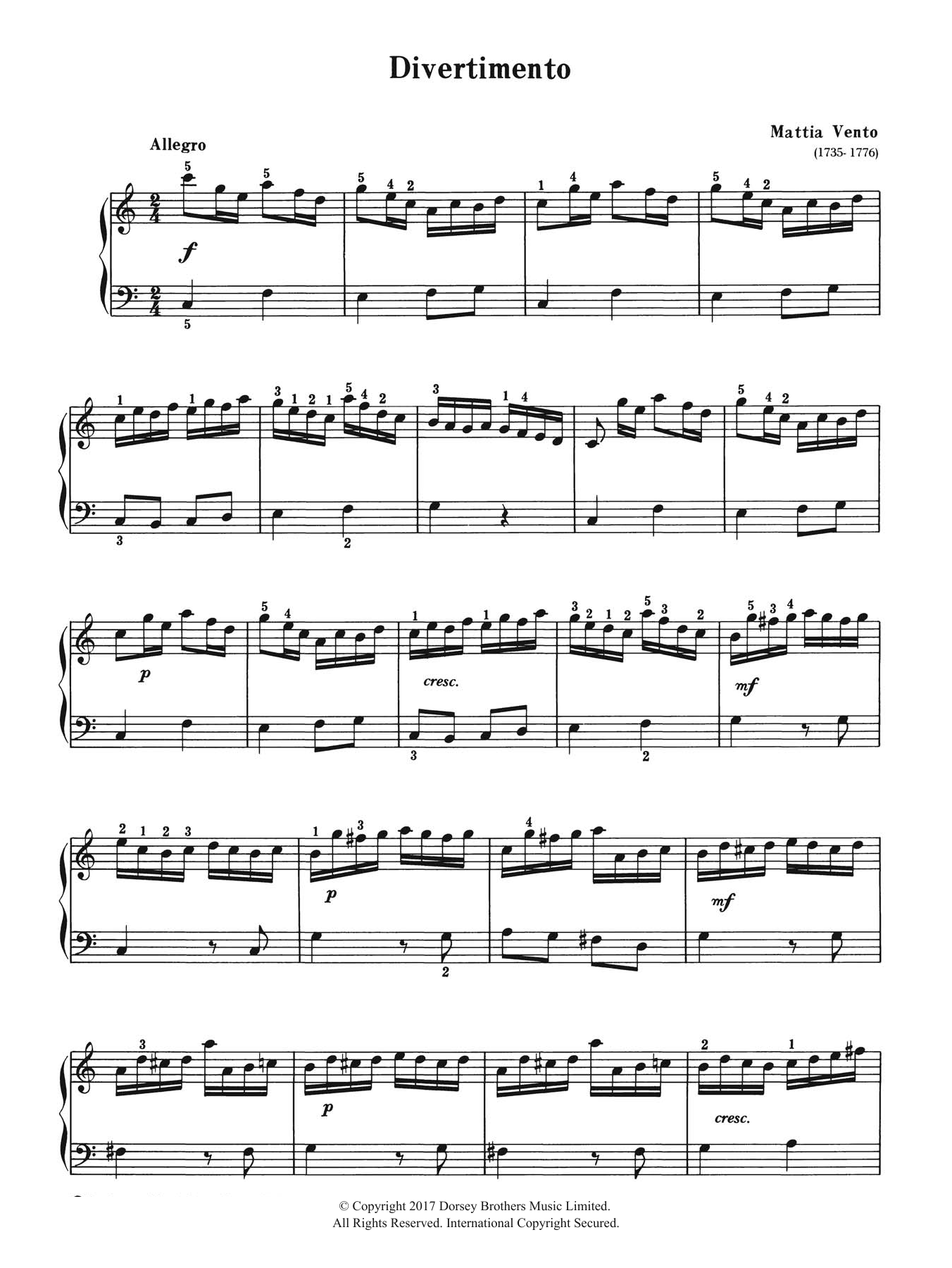 Mattia Vento Divertimento Sheet Music Notes & Chords for Piano - Download or Print PDF