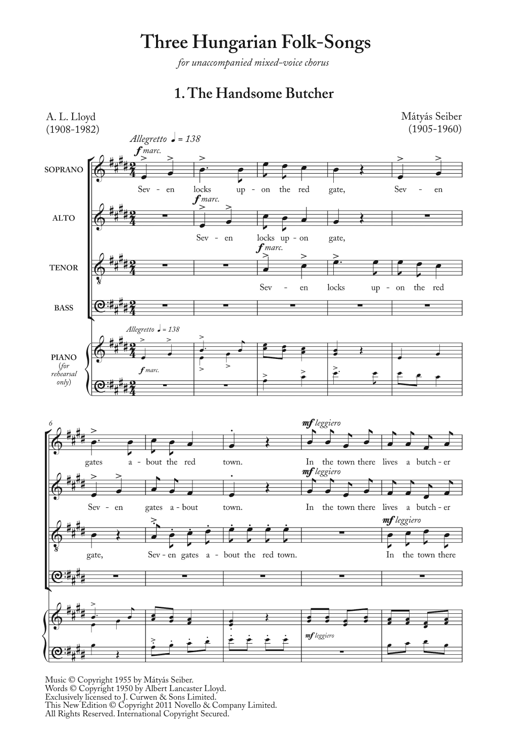 Matyas Seiber Three Hungarian Folk Songs Sheet Music Notes & Chords for Choir - Download or Print PDF