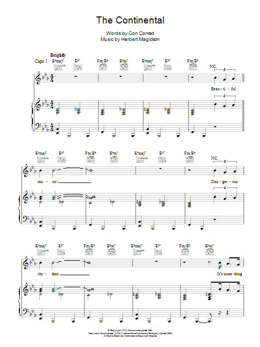 Maureen McGovern The Continental Sheet Music Notes & Chords for Piano, Vocal & Guitar (Right-Hand Melody) - Download or Print PDF
