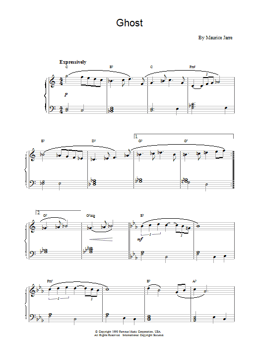 Maurice Jarre Ghost Sheet Music Notes & Chords for Piano - Download or Print PDF