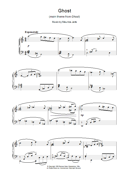 Maurice Jarre Ghost (Theme) Sheet Music Notes & Chords for Piano - Download or Print PDF