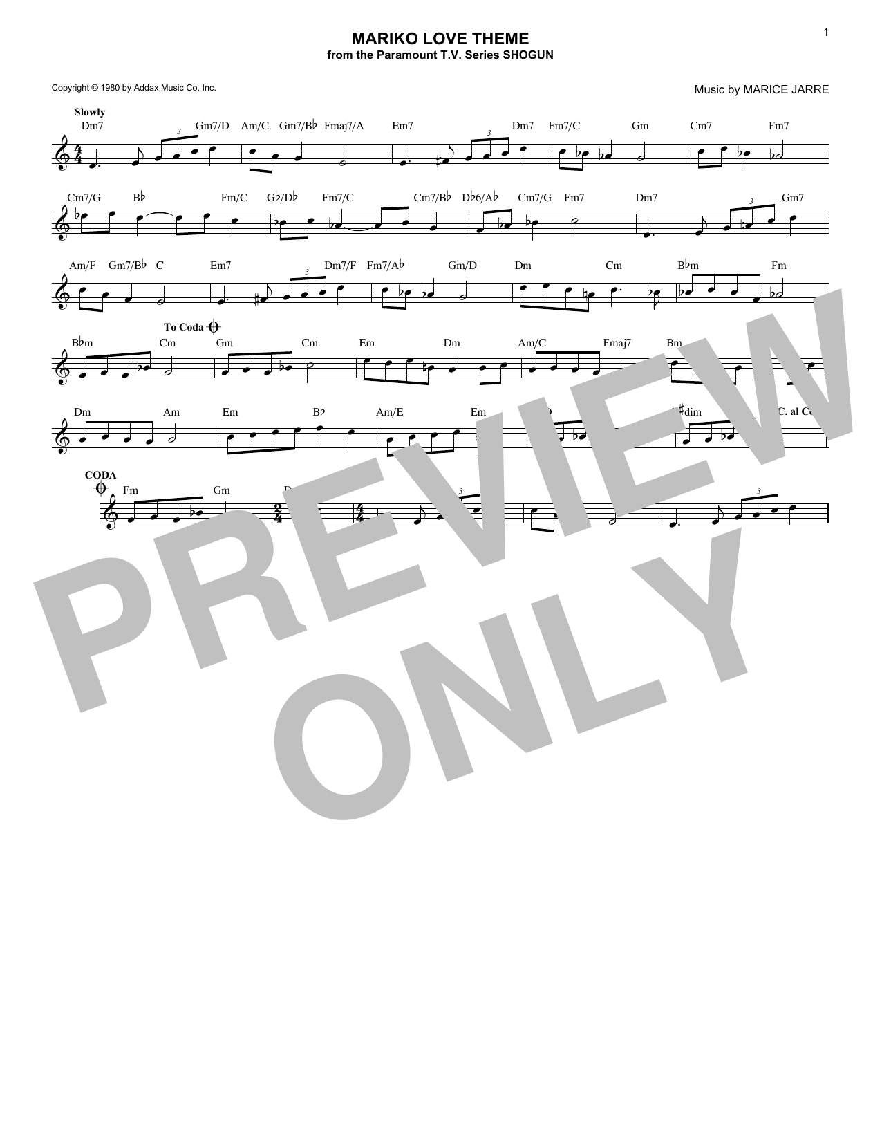 Maurice Jarre Mariko Love Theme Sheet Music Notes & Chords for Lead Sheet / Fake Book - Download or Print PDF