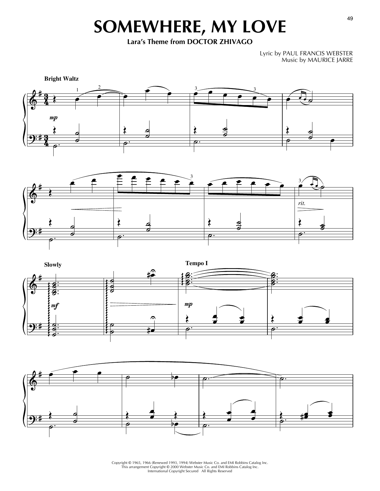 Maurice Jarre Somewhere, My Love (from Doctor Zhivago) (arr. Phillip Keveren) Sheet Music Notes & Chords for Piano Solo - Download or Print PDF