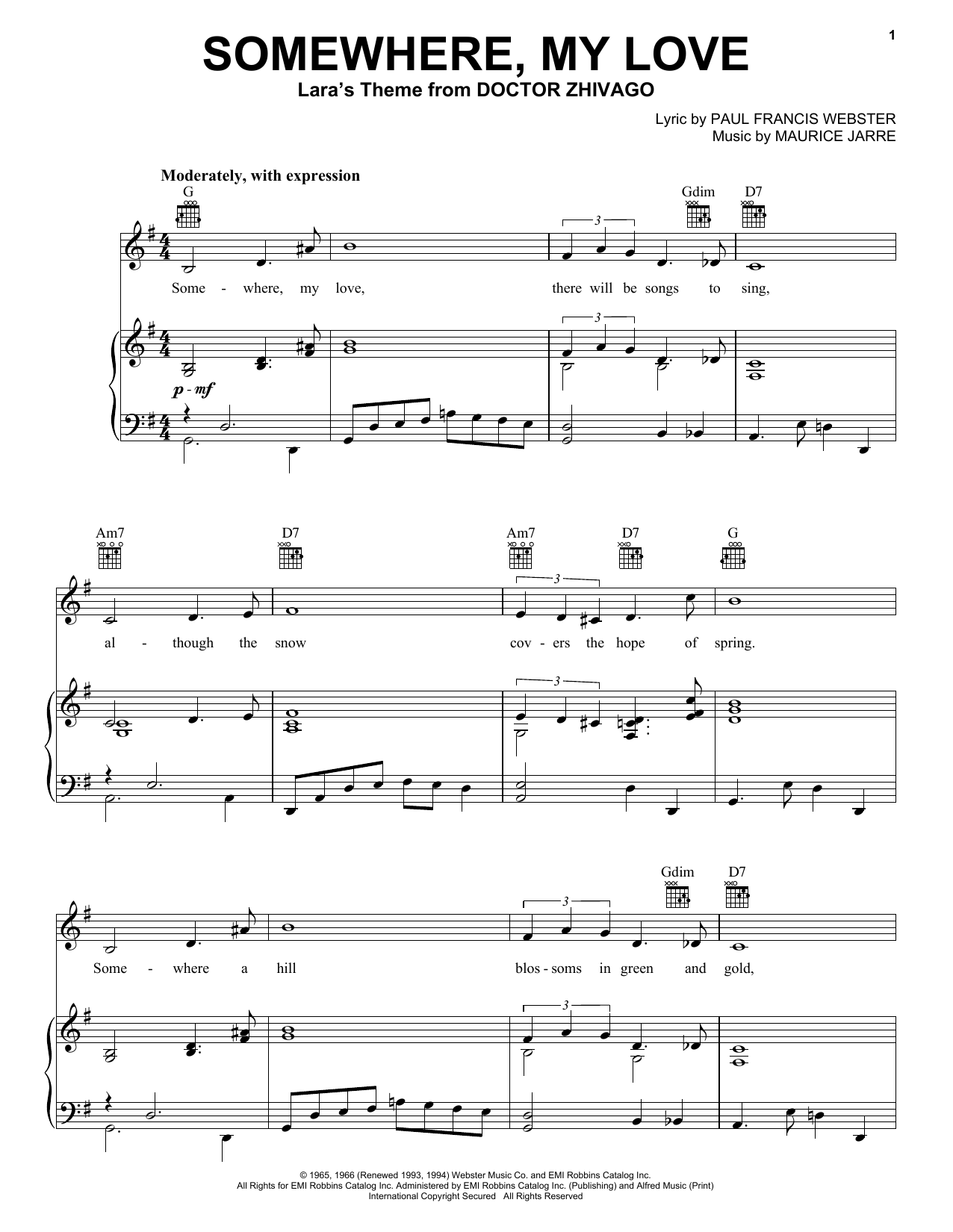 Maurice Jarre Somewhere, My Love Sheet Music Notes & Chords for Tenor Saxophone - Download or Print PDF