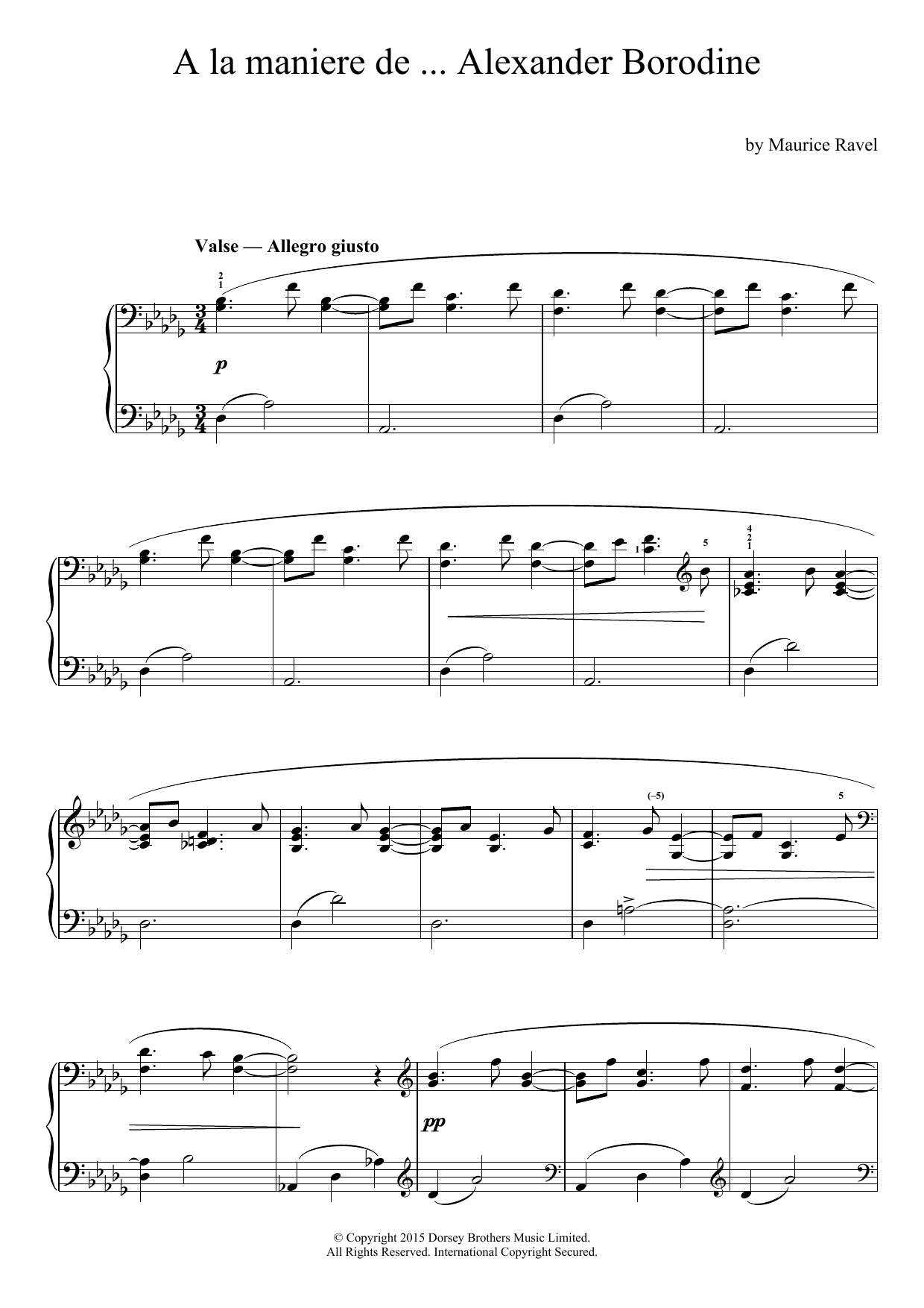 Maurice Ravel A La Maniere De Borodine Sheet Music Notes & Chords for Piano - Download or Print PDF