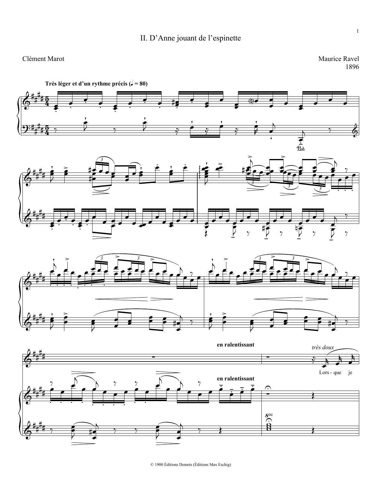 Maurice Ravel D'Anne Jouant De L'Espinette Sheet Music Notes & Chords for Piano & Vocal - Download or Print PDF