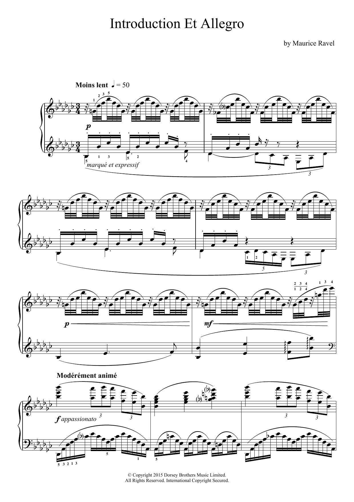 Maurice Ravel Introduction Et Allegro Sheet Music Notes & Chords for Piano - Download or Print PDF