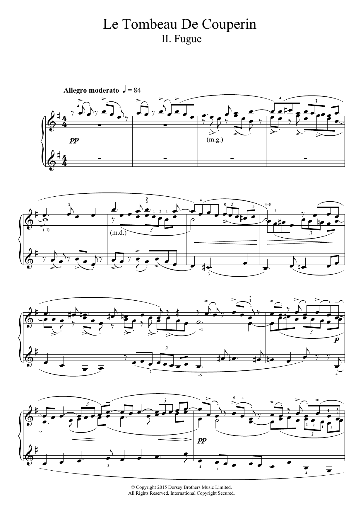Maurice Ravel Le Tombeau De Couperin - II. Fugue Sheet Music Notes & Chords for Piano - Download or Print PDF