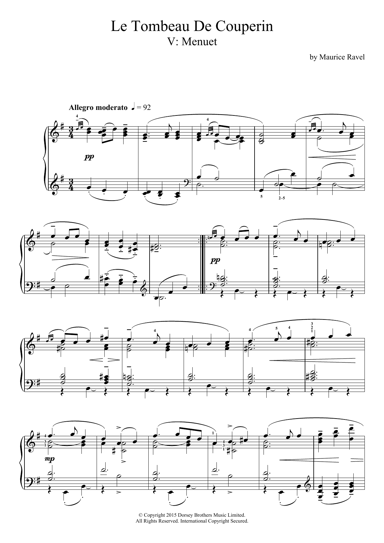 Maurice Ravel Le Tombeau De Couperin - V. Menuet Sheet Music Notes & Chords for Piano - Download or Print PDF