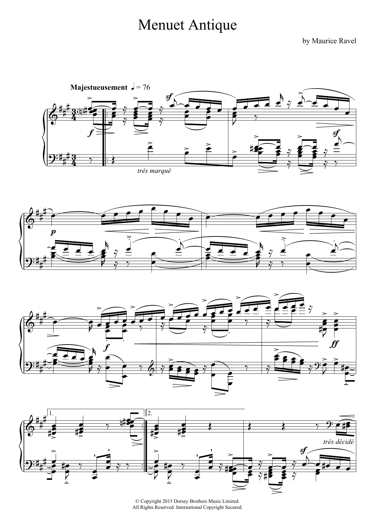 Maurice Ravel Menuet Antique Sheet Music Notes & Chords for Piano - Download or Print PDF