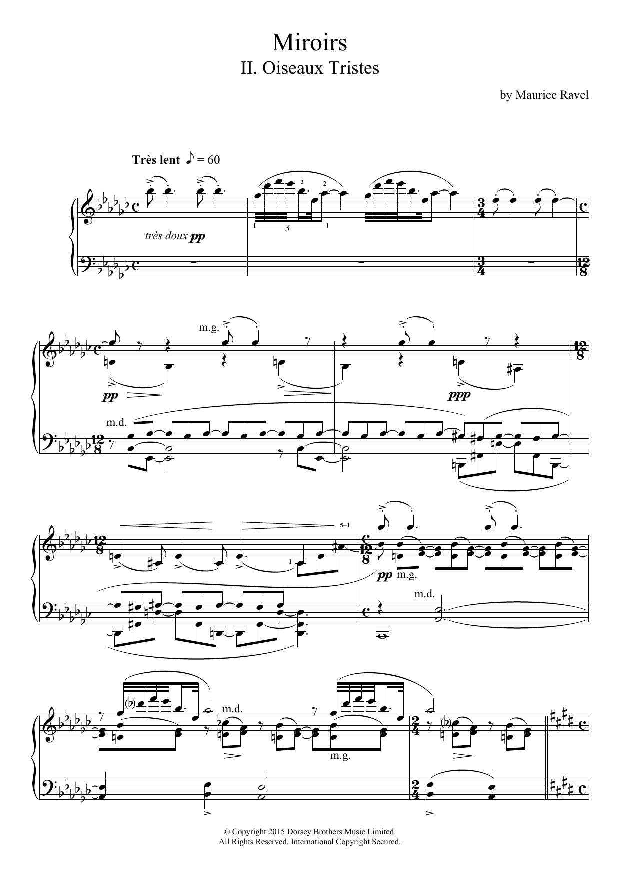Maurice Ravel Miroirs - II. Oiseaux Tristes Sheet Music Notes & Chords for Piano - Download or Print PDF