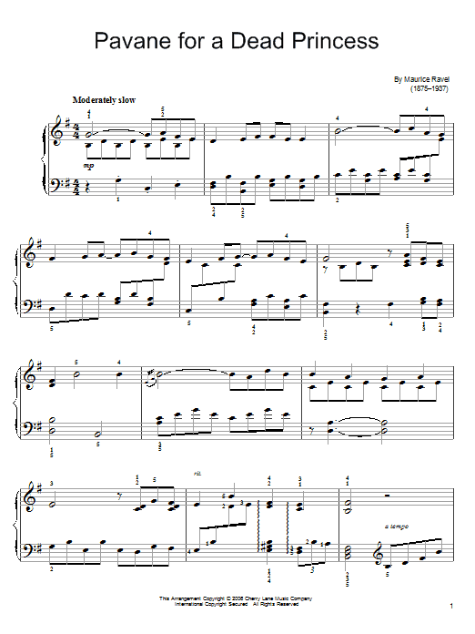Maurice Ravel Pavane (For A Dead Princess) Sheet Music Notes & Chords for Piano - Download or Print PDF