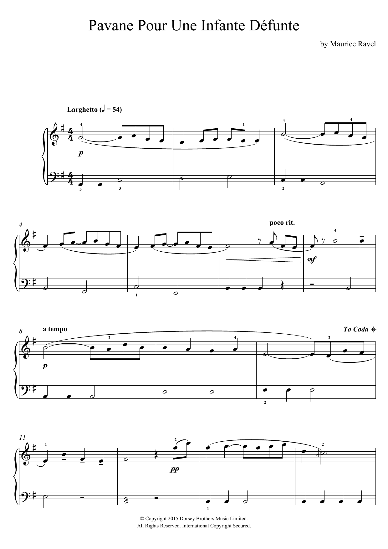 Maurice Ravel Pavane Pour Une Infante Defunte Sheet Music Notes & Chords for Piano Solo - Download or Print PDF