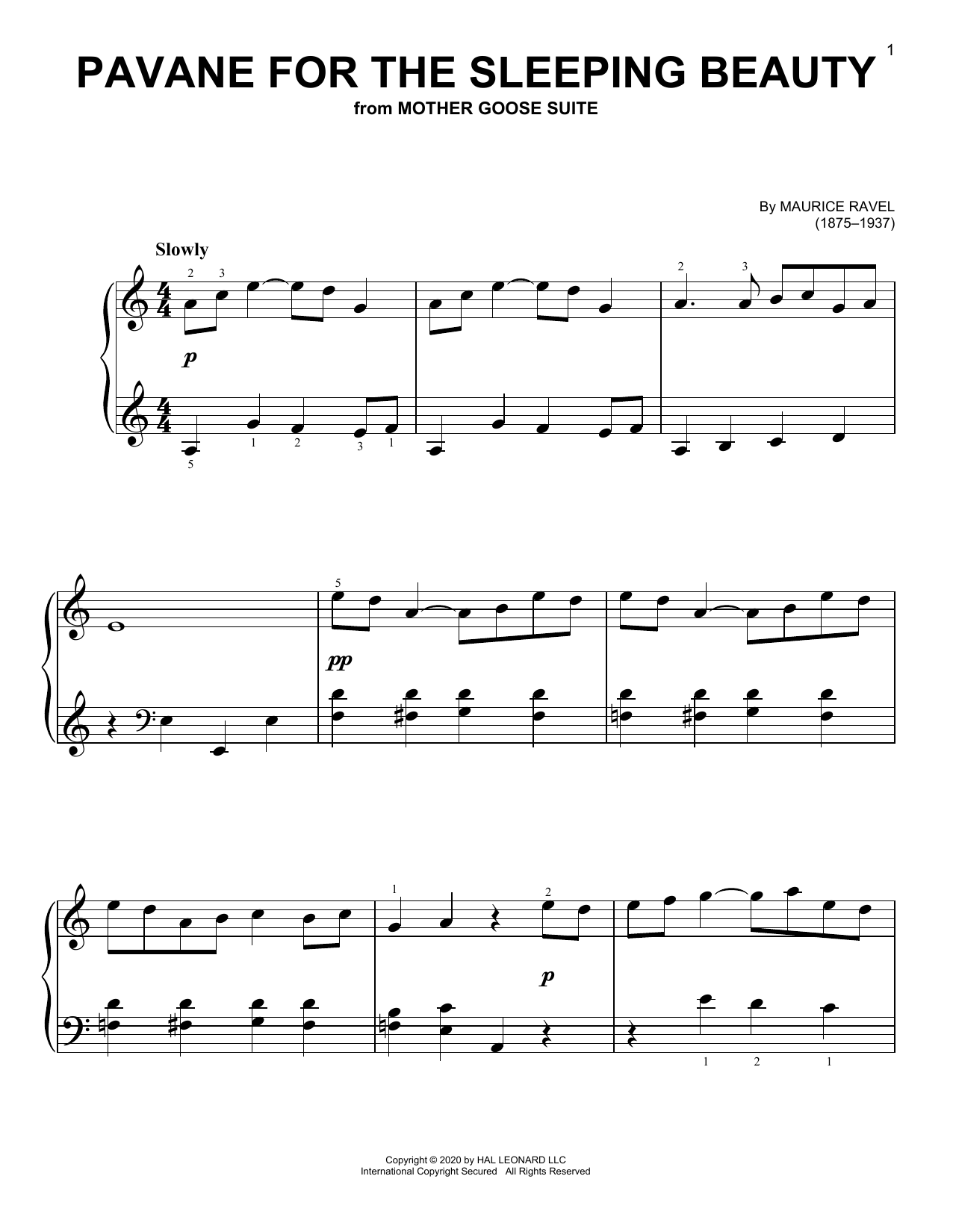 Maurice Ravel Pavanne De La Belle Au Bois Dormant Sheet Music Notes & Chords for Easy Piano - Download or Print PDF