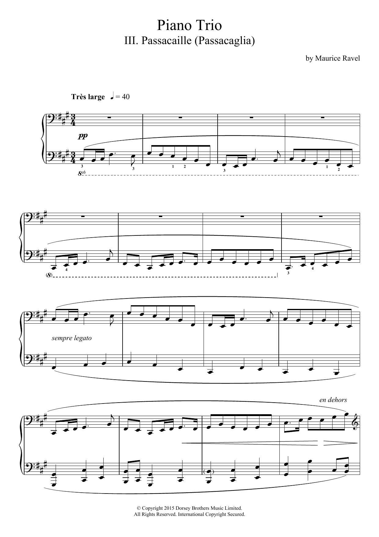 Maurice Ravel Piano Trio - III. Passacaille (Passacaglia) Sheet Music Notes & Chords for Piano - Download or Print PDF