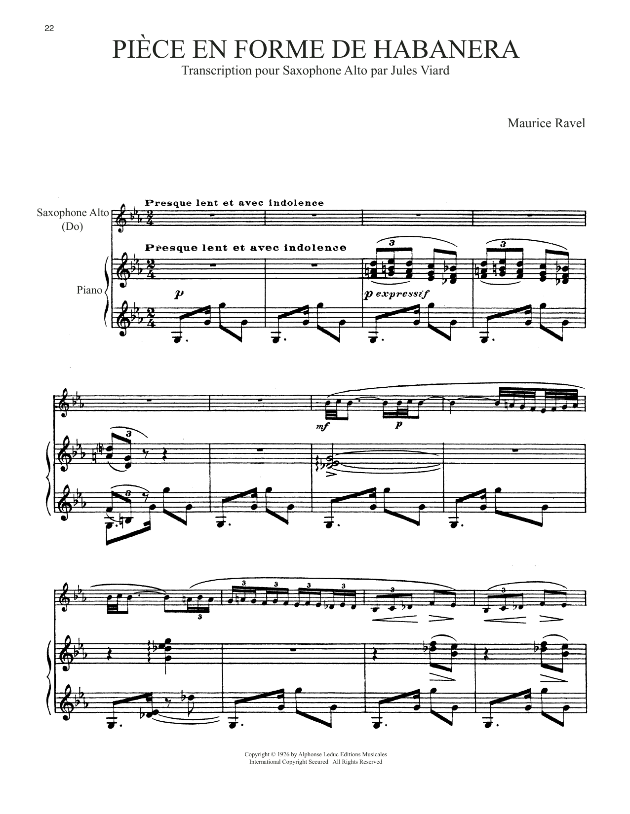 Maurice Ravel Piece En Forme De Habanera Sheet Music Notes & Chords for Flute and Piano - Download or Print PDF