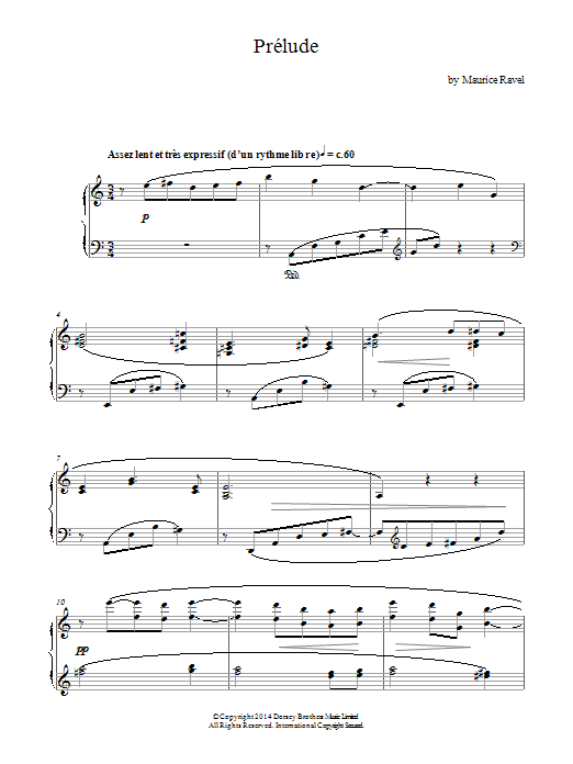 Maurice Ravel Prelude Sheet Music Notes & Chords for Piano - Download or Print PDF