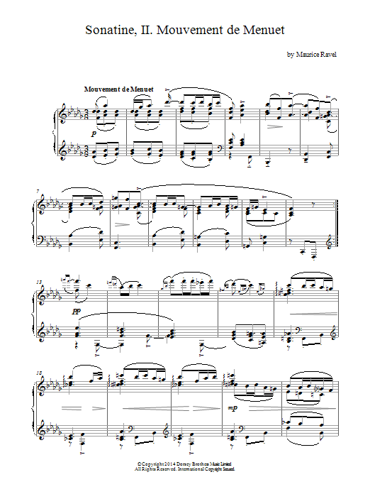 Maurice Ravel Sonatine, 2nd Movement Sheet Music Notes & Chords for Piano - Download or Print PDF