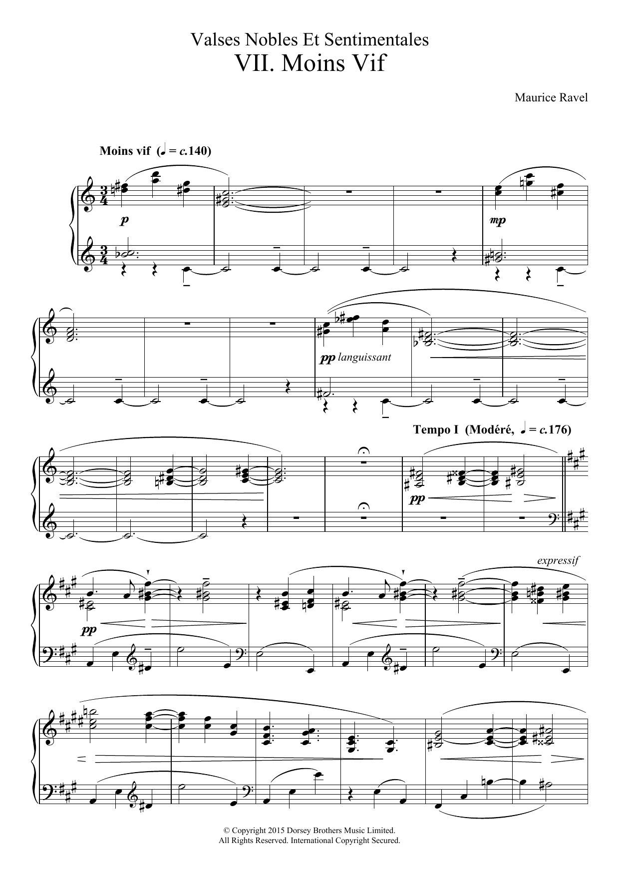 Maurice Ravel Valses Nobles Et Sentimentales - VII. Moins Vif Sheet Music Notes & Chords for Piano - Download or Print PDF