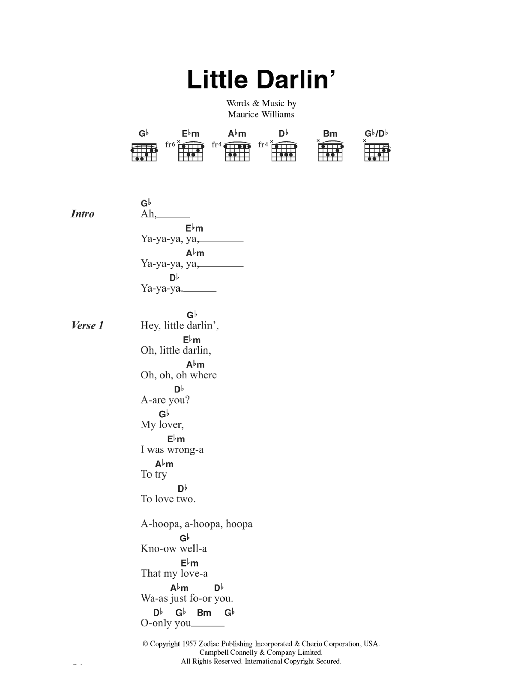 Maurice Williams Little Darlin' Sheet Music Notes & Chords for Lyrics & Chords - Download or Print PDF