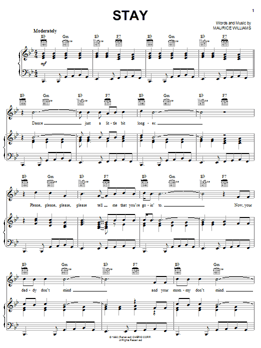 Maurice Williams Stay Sheet Music Notes & Chords for Piano, Vocal & Guitar (Right-Hand Melody) - Download or Print PDF