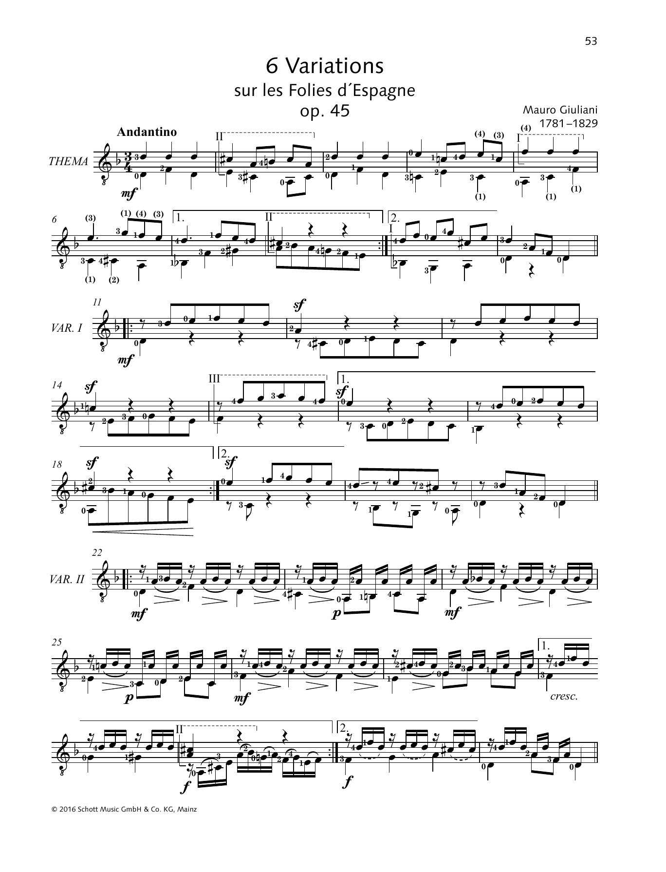Mauro Giuliani 6 Variations Sheet Music Notes & Chords for Solo Guitar - Download or Print PDF